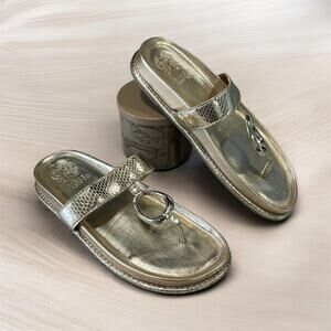 Vince Camuto Women's Size 9 Genri Thong Loop Footbed Sandals Gold Leather-Summer